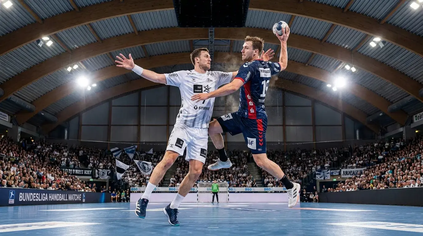 Jogo da Bundesliga alemã de andebol com equipas profissionais em confronto direto