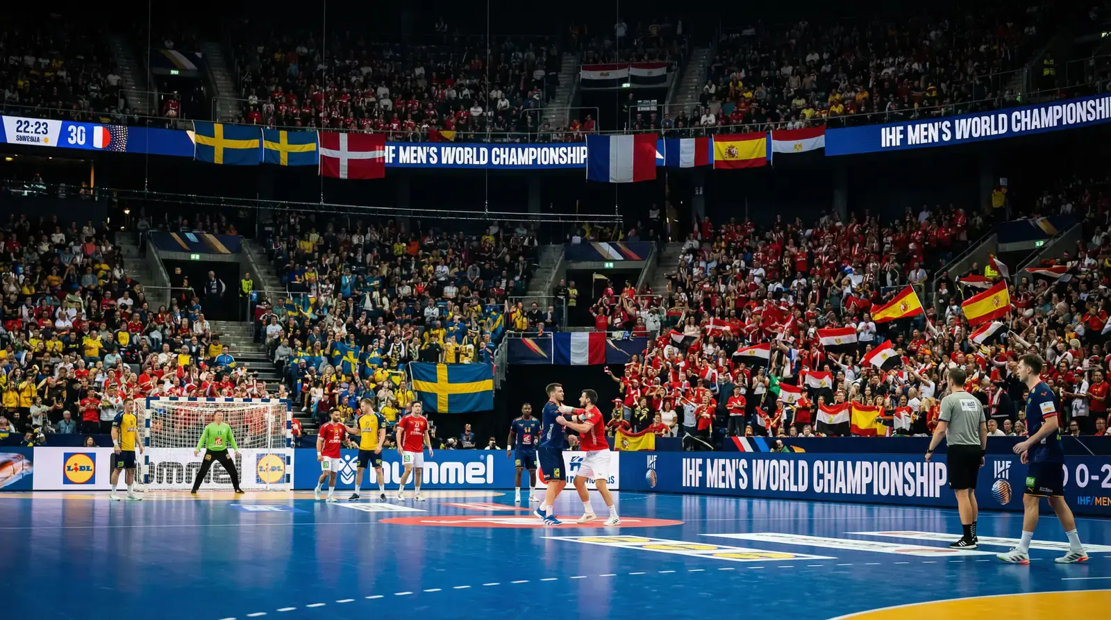 Seleções de andebol em competição no Campeonato do Mundo com bandeiras