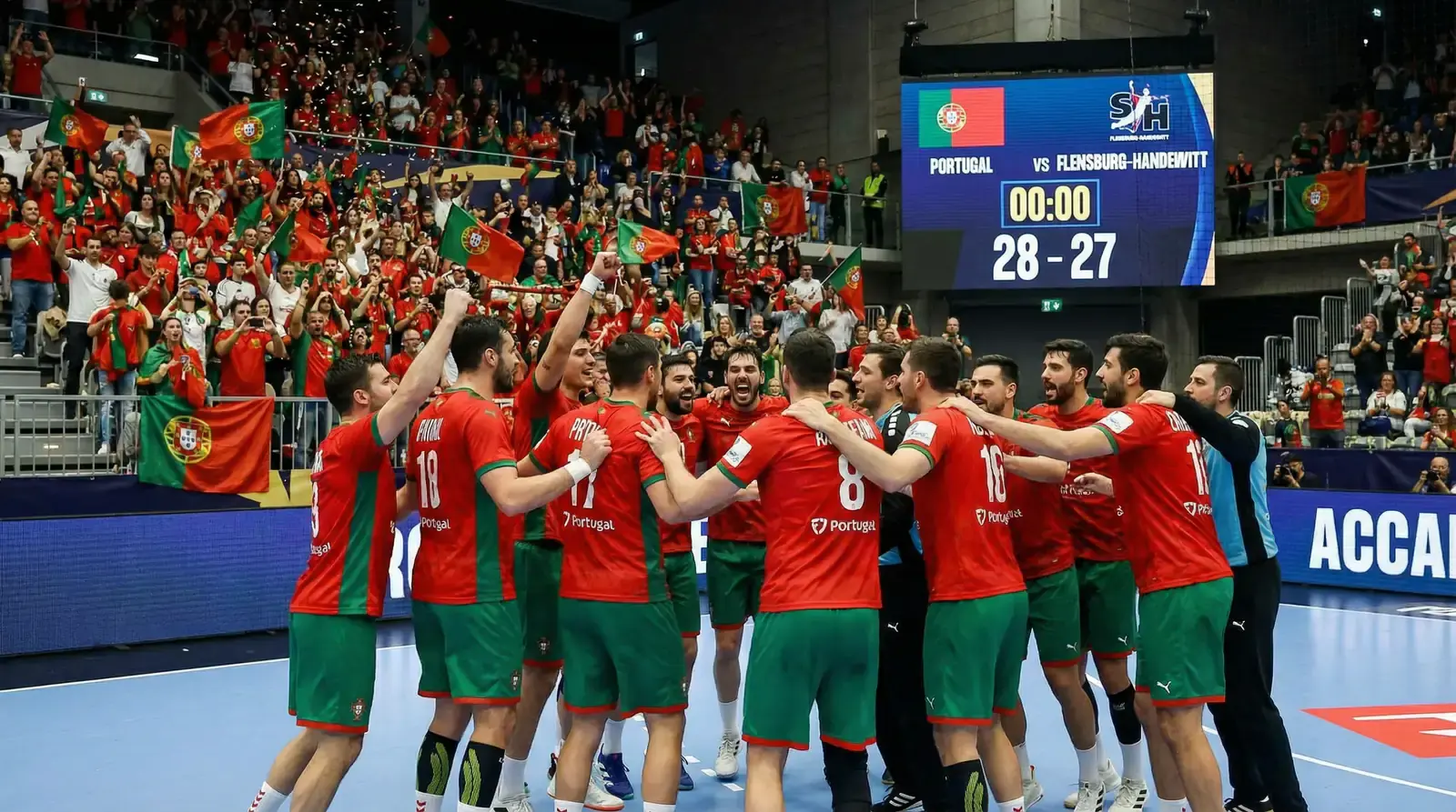 Seleção portuguesa de andebol com jogadores em equipamento nacional