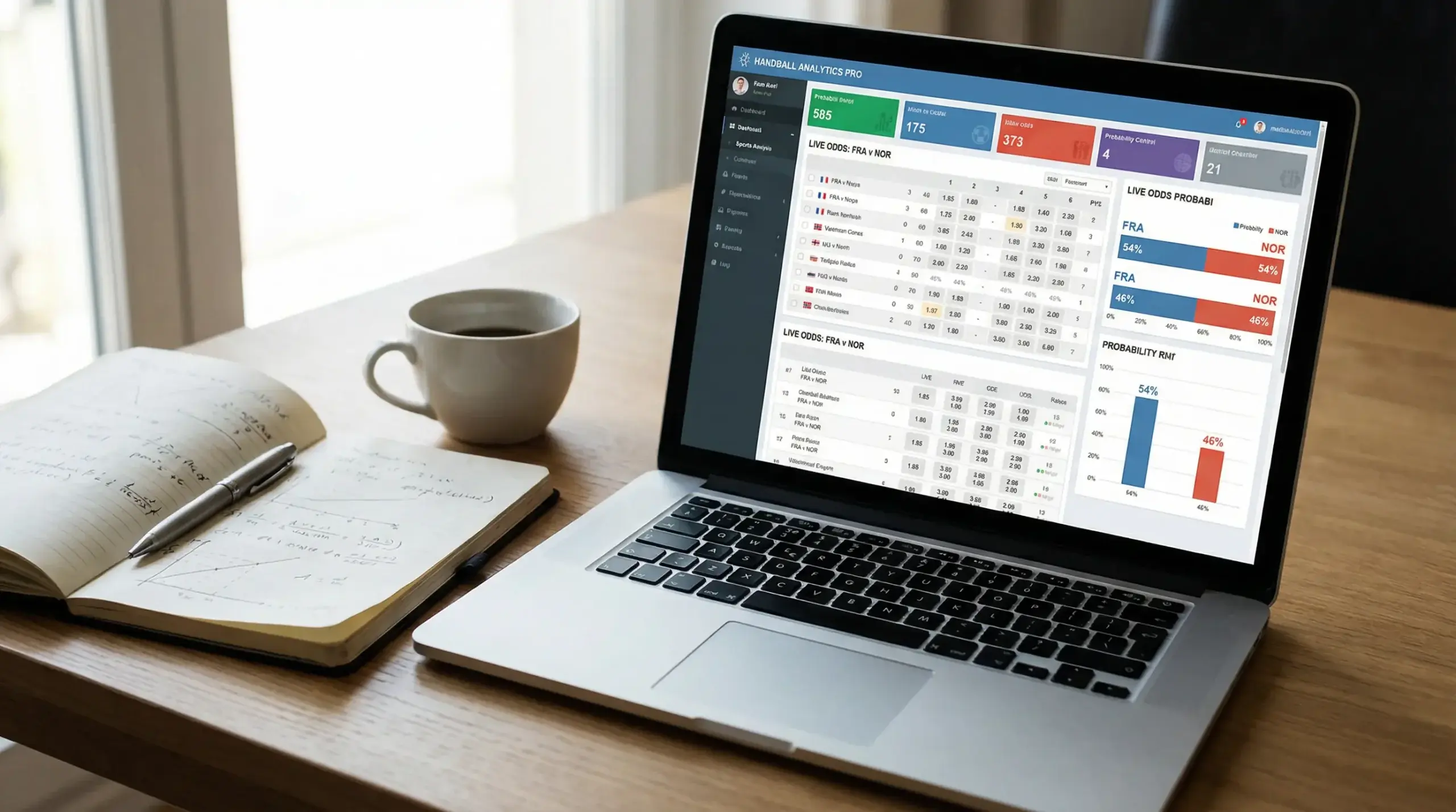 Calculadora e estatísticas de andebol com gráficos de odds e probabilidades
